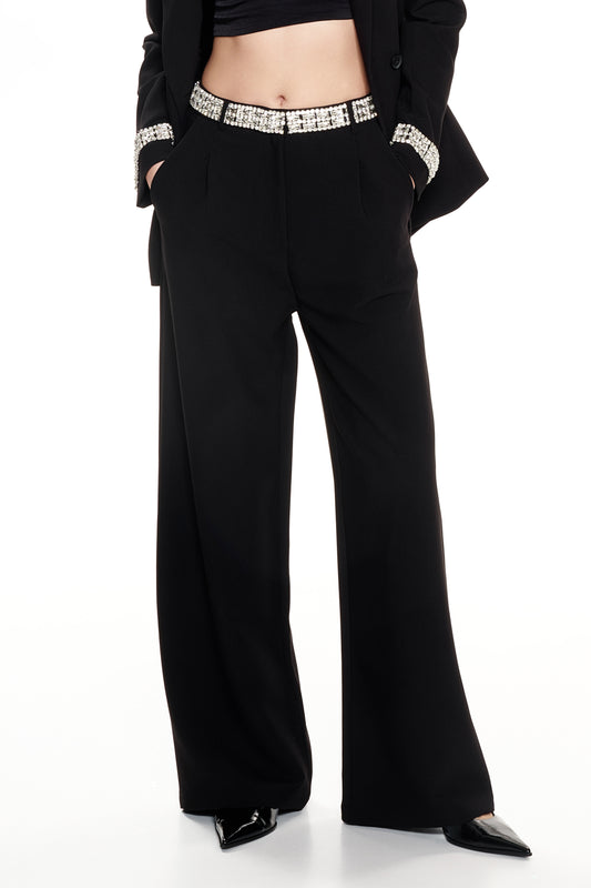 Pantaloni con strass in vita